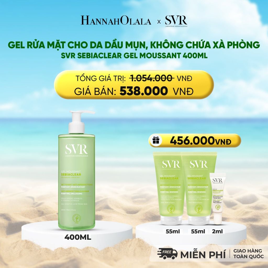  DEAL 01: GEL RỬA MẶT CHO DA DẦU MỤN, KHÔNG CHỨA XÀ PHÒNG SVR SEBIACLEAR GEL MOUSSANT 400ML 