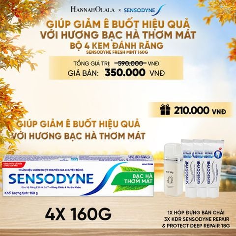  BỘ 4 KEM ĐÁNH RĂNG SENSODYNE FRESH MINT 160G GIÚP GIẢM Ê BUỐT HIỆU QUẢ VỚI HƯƠNG BẠC HÀ THƠM MÁT - E1859 