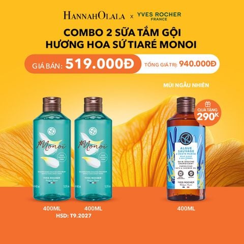  COMBO 2 SỮA TẮM GỘI HƯƠNG HOA SỨ TIARÉ MONOI [DATE T9.2027] 