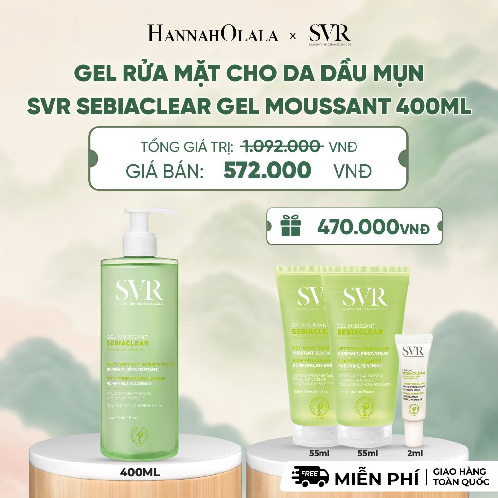  GEL RỬA MẶT CHO DA DẦU MỤN, KHÔNG CHỨA XÀ PHÒNG SVR SEBIACLEAR GEL MOUSSANT 400ML - DEAL 1 - A1328 