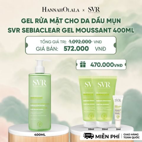  GEL RỬA MẶT CHO DA DẦU MỤN, KHÔNG CHỨA XÀ PHÒNG SVR SEBIACLEAR GEL MOUSSANT 400ML - DEAL 1 - A1328 