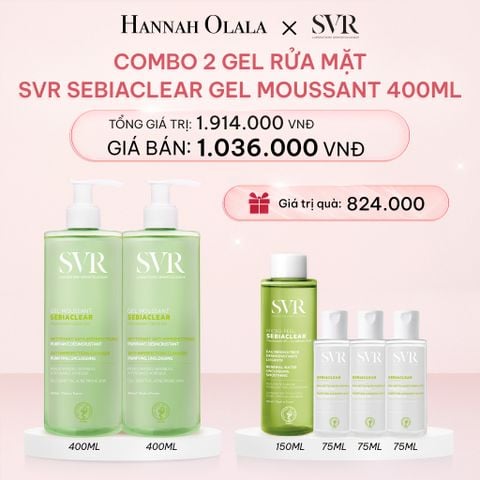  DEAL 01: COMBO 2 GEL RỬA MẶT CHO DA DẦU MỤN, KHÔNG CHỨA XÀ PHÒNG SVR SEBIACLEAR GEL MOUSSANT 400ML 