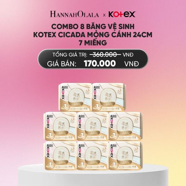  COMBO 8 BĂNG VỆ SINH KOTEX CICADA MỎNG CÁNH 24CM 7 MIẾNG_A1316 