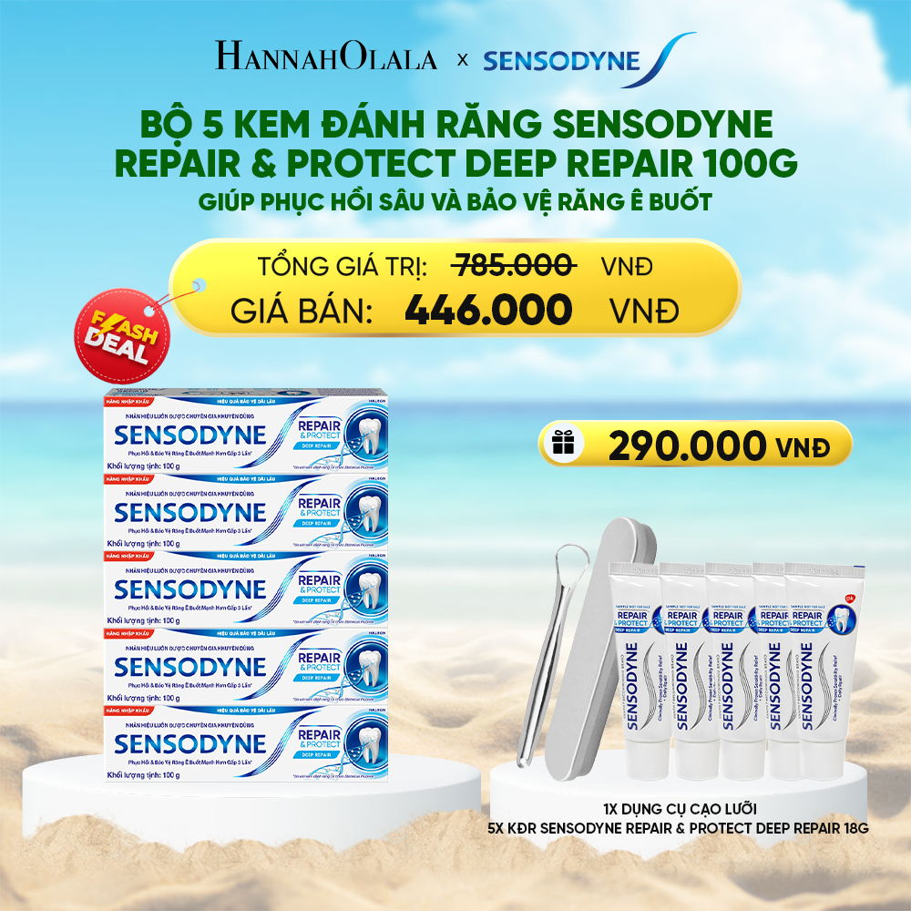  DEAL 1: [FLASH DEAL] BỘ 5 KEM ĐÁNH RĂNG SENSODYNE REPAIR & PROTECT DEEP REPAIR 100G GIÚP PHỤC HỒI SÂU VÀ BẢO VỆ RĂNG Ê BUỐT 