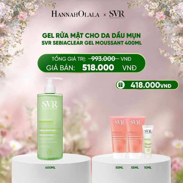  E342_DEAL 01: GEL RỬA MẶT CHO DA DẦU MỤN, KHÔNG CHỨA XÀ PHÒNG SVR SEBIACLEAR GEL MOUSSANT 400ML 