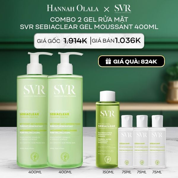  A90_DEAL 01: COMBO 2 GEL RỬA MẶT CHO DA DẦU MỤN, KHÔNG CHỨA XÀ PHÒNG SVR SEBIACLEAR GEL MOUSSANT 400ML 