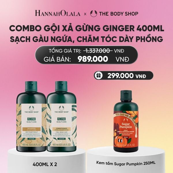  COMBO CHĂM TÓC DÀY PHỒNG, GIẢM GÃY RỤNG, SẠCH GÀU NGỨA GINGER 400ML - DẦU GỘI & DẦU XẢ 