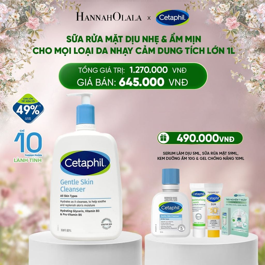  DEAL 1: SỮA RỬA MẶT DỊU LÀNH CHO DA NHẠY CẢM CETAPHIL GENTLE SKIN CLEANSER 1000ML 