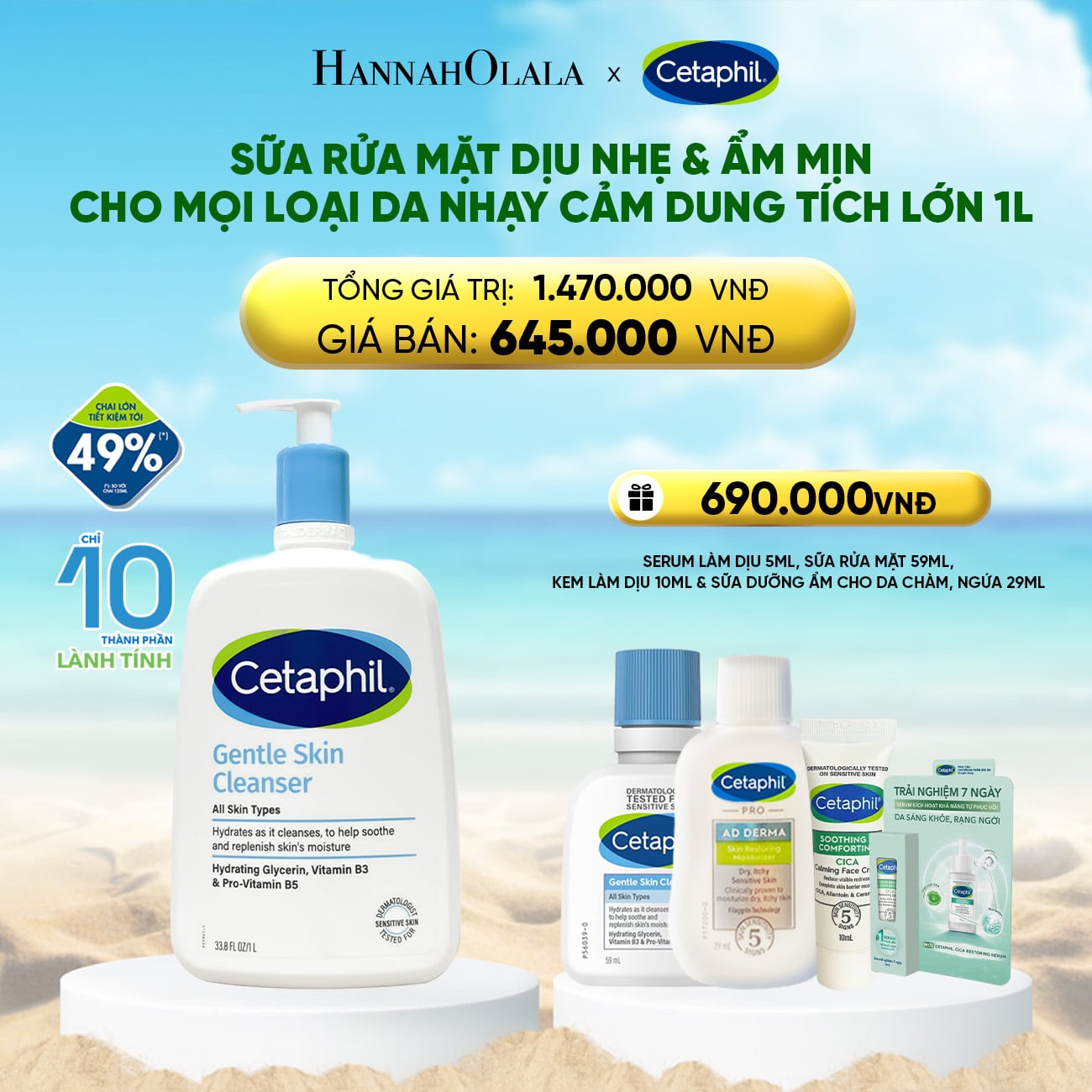 Sữa Rửa Mặt Cetaphil Gentle Skin Cleanser 1000Ml Làm Sạch Dịu Lành Cho Da Nhạy Cảm Không Xà Phòng