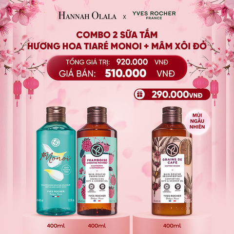  DEAL 1: COMBO 2 SỮA TẮM HƯƠNG HOA TIARÉ MONOI + MÂM XÔI ĐỎ TẶNG SỮA TẮM FULLSIZE HƯƠNG NGẪU NHIÊN 