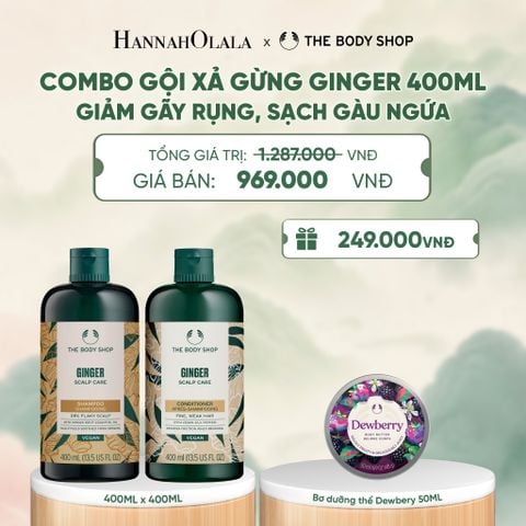  COMBO CHĂM TÓC DÀY PHỒNG, GIẢM GÃY RỤNG, SẠCH GÀU NGỨA GINGER 400ML - DẦU GỘI X DẦU XẢ - A505 