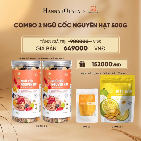  COMBO 2 NGŨ CỐC NGUYÊN HẠT 500G TẶNG 1 MÍT SẤY GIÒN 200G VÀ XOÀI SẤY DẺO 50G DEAL 1: - E134 