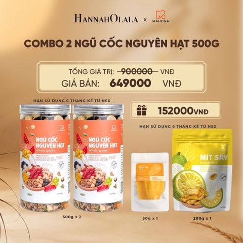  COMBO 2 NGŨ CỐC NGUYÊN HẠT 500G TẶNG 1 MÍT SẤY GIÒN 200G VÀ XOÀI SẤY DẺO 50G DEAL 1: - E134 