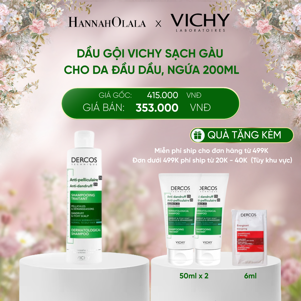  DEAL 1 DẦU GỘI VICHY SẠCH GÀU CHO DA ĐẦU DẦU, NGỨA DERCOS ANTI DANDRUFF 200ML 
