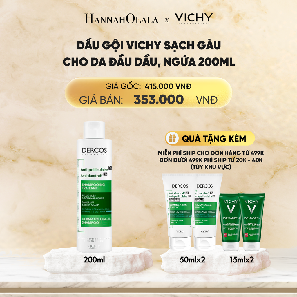  DEAL 1 DẦU GỘI VICHY SẠCH GÀU CHO DA ĐẦU DẦU, NGỨA DERCOS ANTI DANDRUFF 200ML 
