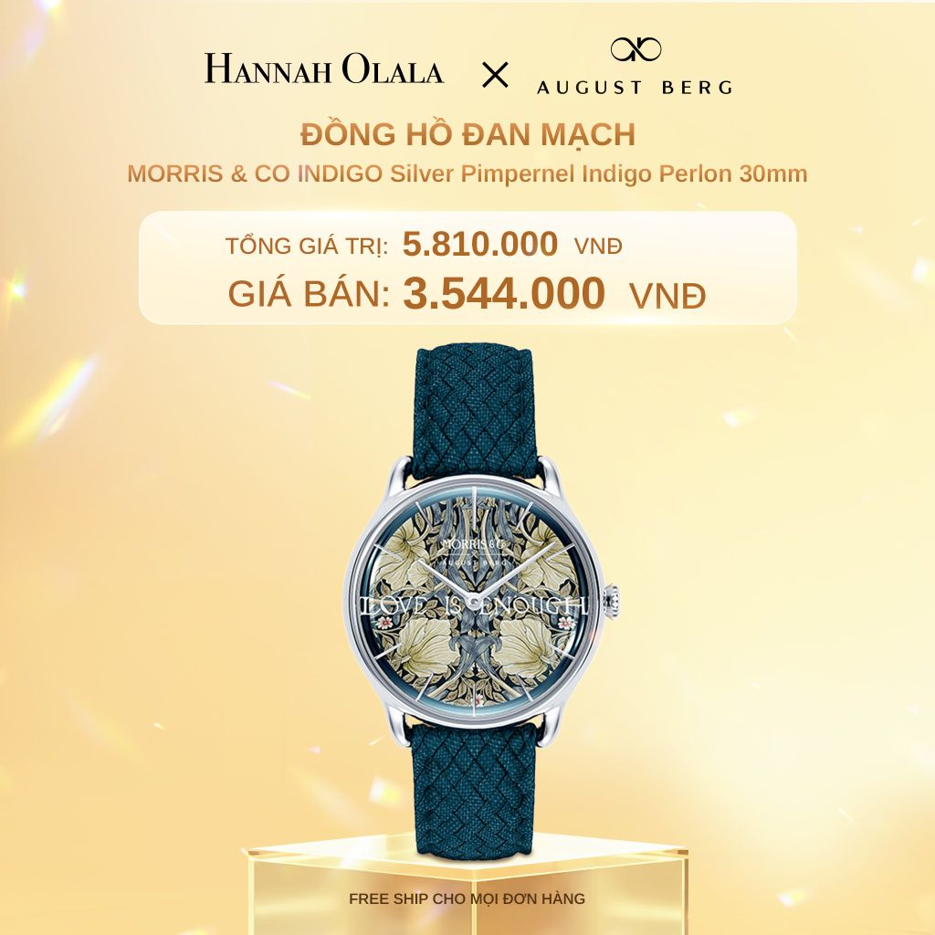 C736_DEAL 1: ĐỒNG HỒ ĐAN MẠCH AUGUST BERG x MORRIS & CO. – MẶT PIMPERNEL XANH INDIGO 30MM, DÂY PERLON 
