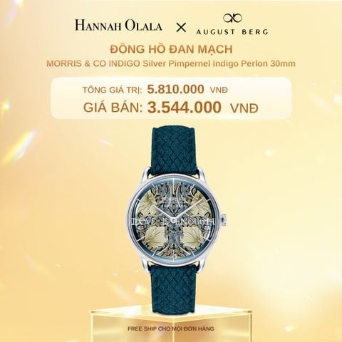  DEAL 1: ĐỒNG HỒ ĐAN MẠCH AUGUST BERG x MORRIS & CO. – MẶT PIMPERNEL XANH INDIGO 30MM, DÂY PERLON 