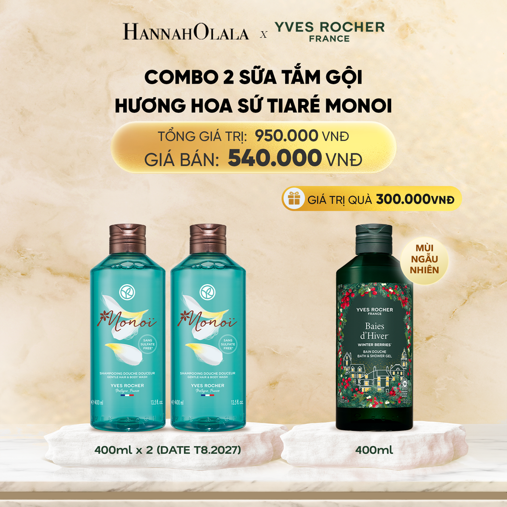  COMBO 2 SỮA TẮM GỘI HƯƠNG HOA SỨ TIARÉ MONOI [DATE T8.2027] 
