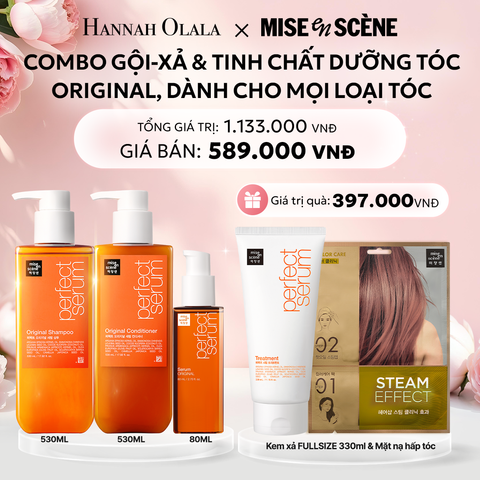  E646: DEAL 2: COMBO GỘI XẢ 530ML VÀ TINH CHẤT 80ML MISE EN SCENE PERFECT SERUM ORIGINAL DƯỠNG TÓC MỀM MƯỢT, HỖ TRỢ PHỤC HỒI TÓC HƯ TỔN 