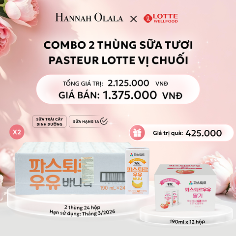  E318: DEAL 3: SỮA TƯƠI PASTEUR VỊ CHUỐI HẠNG 1A LOTTE 24 HỘP (190ml/hộp) 