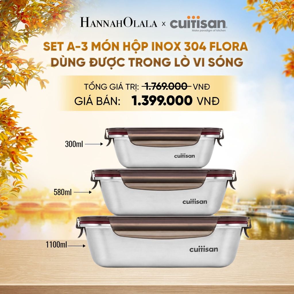  HỘP INOX 304 CAO CẤP CUITISAN FLORA DÙNG ĐƯỢC TRONG LÒ VI SÓNG - DEAL 2 - E1617 