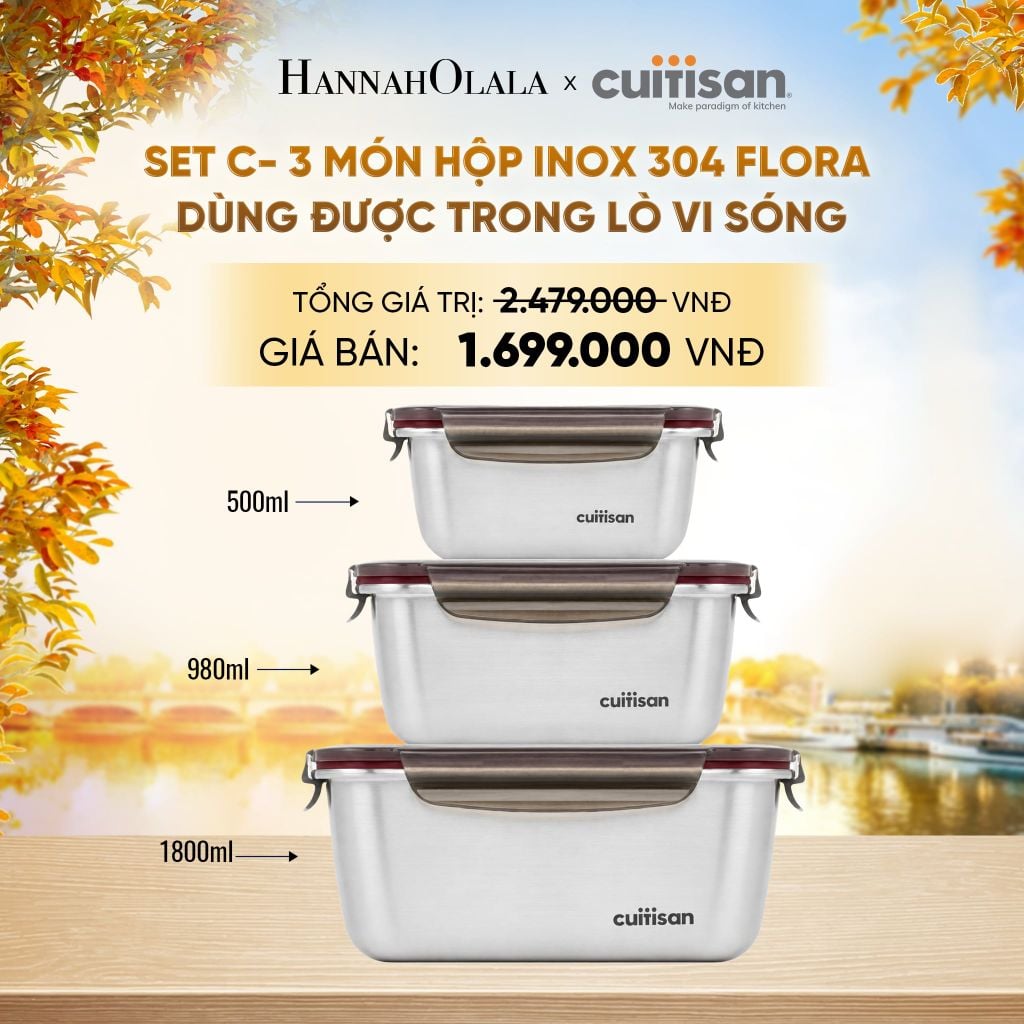  HỘP INOX 304 CAO CẤP CUITISAN FLORA DÙNG ĐƯỢC TRONG LÒ VI SÓNG - DEAL 2 - E1617 
