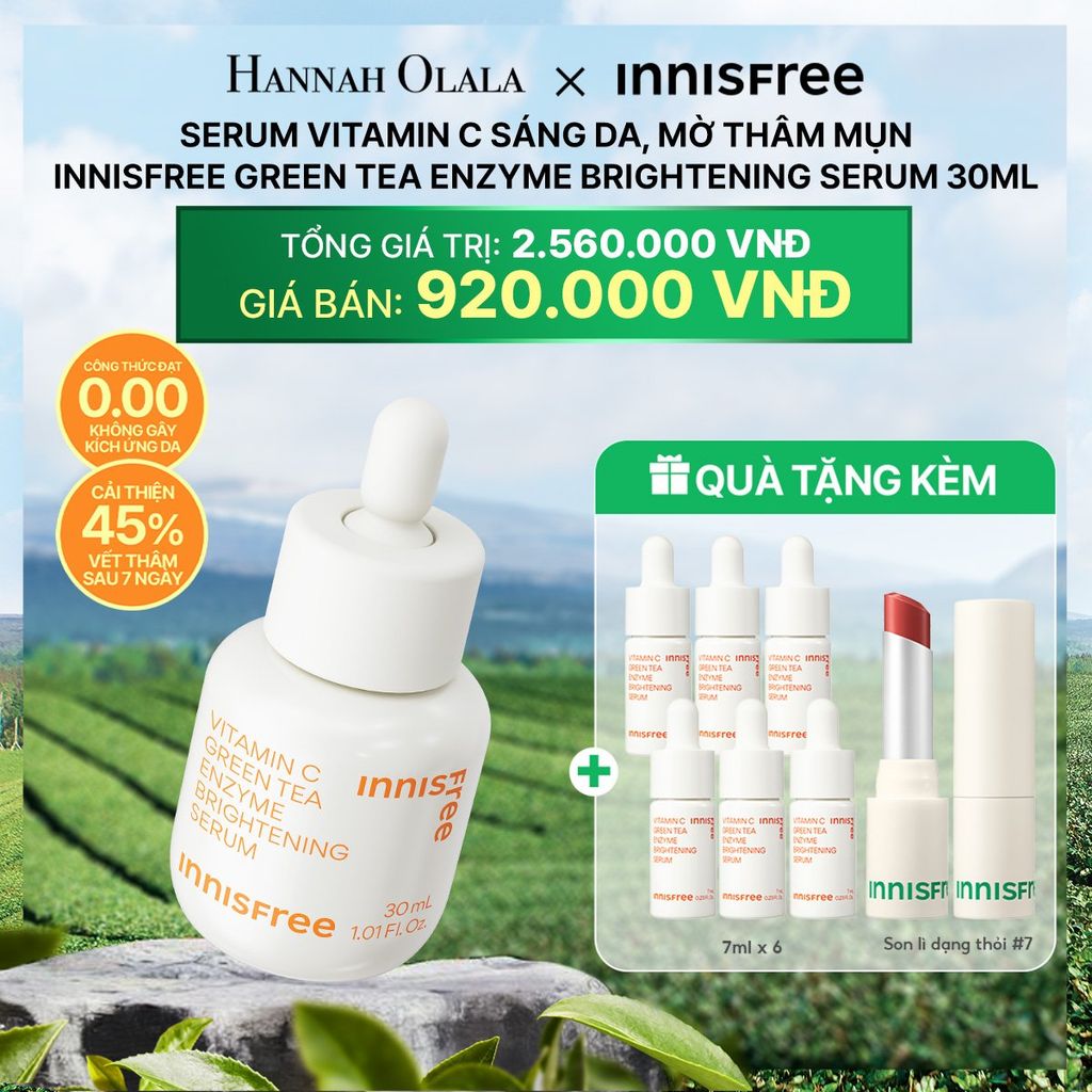 DEAL 2: SERUM VITAMIN C SÁNG DA, MỜ THÂM MỤN INNISFREE GREEN TEA ENZYME BRIGHTENING SERUM 30ML 