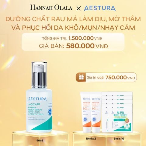  DEAL 2: DƯỠNG CHẤT RAU MÁ LÀM DỊU, MỜ THÂM VÀ PHỤC HỒI DA KHÔ/MỤN/NHẠY CẢM AESTURA A-CICA365 BLEMISH RELIEF SERUM 40ML 