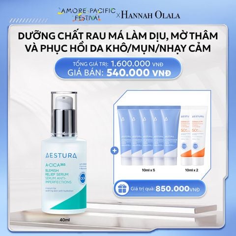 DEAL 2: DƯỠNG CHẤT RAU MÁ LÀM DỊU, MỜ THÂM VÀ PHỤC HỒI DA KHÔ/MỤN/NHẠY CẢM AESTURA A-CICA365 BLEMISH RELIEF SERUM 40ML 