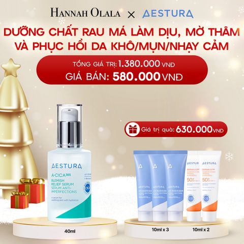  DEAL 2: DƯỠNG CHẤT RAU MÁ LÀM DỊU, MỜ THÂM VÀ PHỤC HỒI DA KHÔ/MỤN/NHẠY CẢM AESTURA A-CICA365 BLEMISH RELIEF SERUM 40ML 