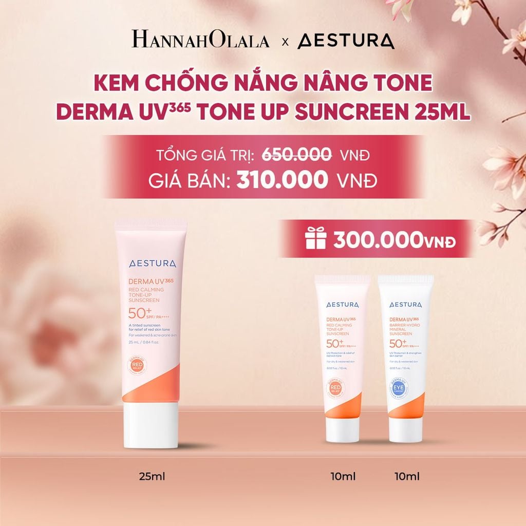  KEM CHỐNG NẮNG NÂNG TONE AESTURA DERMA UV365 RED CALMING TONE UP SUNCREEN 25ML SPF50+ PA++++ - A729 
