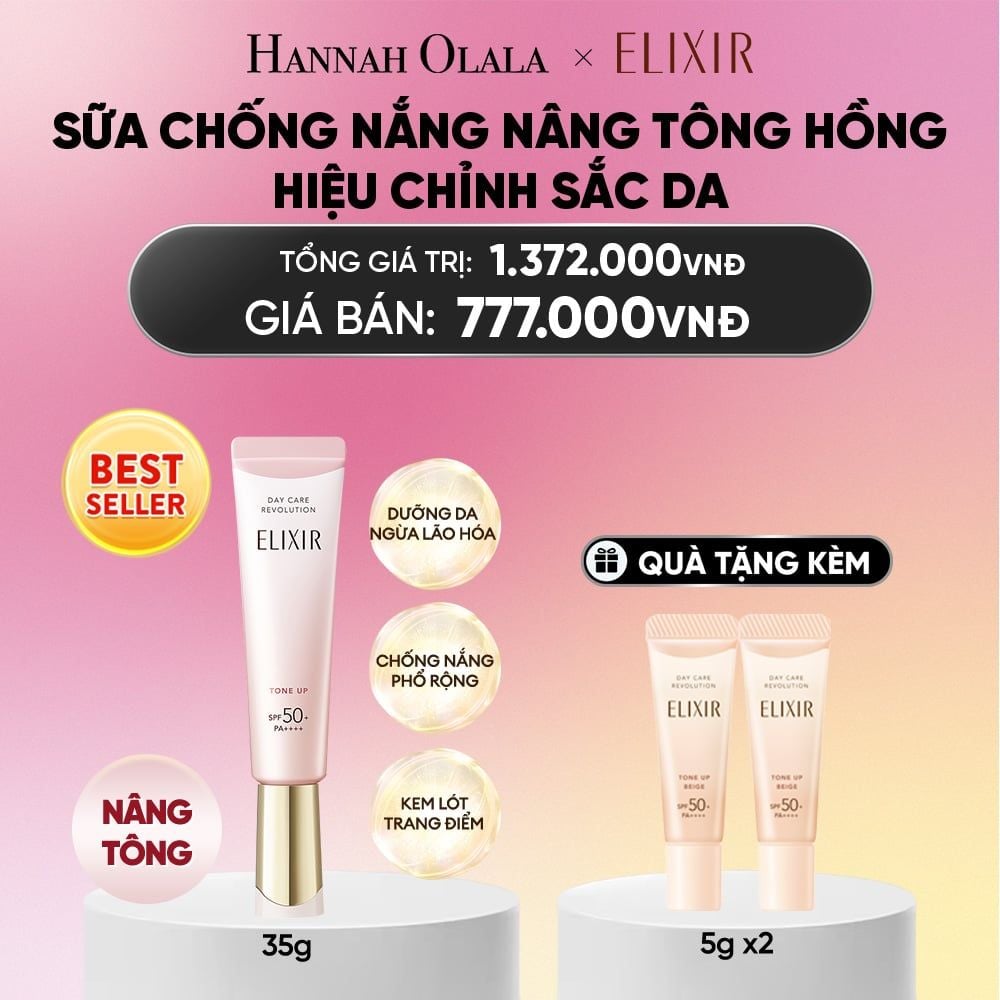  [SẮC HỒNG BABY] KEM CHỐNG NẮNG DẠNG SỮA NÂNG TÔNG CHO DA XỈN MÀU ELIXIR DAY CARE REVOLUTION TONE UP PINK+ 35G - DEAL 20.1 