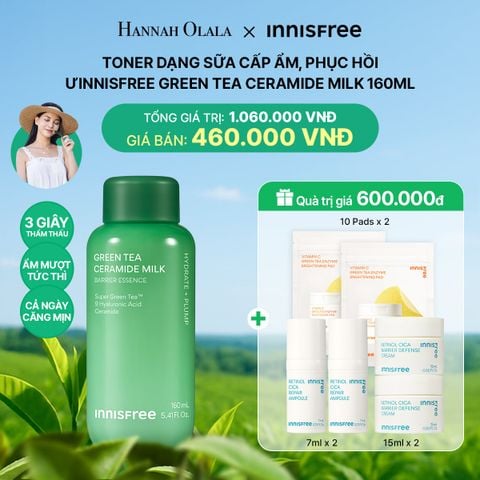  DEAL 4: TONER DẠNG SỮA CẤP ẨM, PHỤC HỒI INNISFREE GREEN TEA CERAMIDE MILK 160ML 