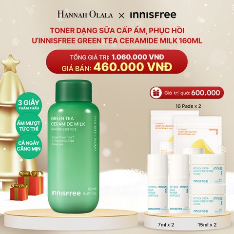  DEAL 4: TONER DẠNG SỮA CẤP ẨM, PHỤC HỒI INNISFREE GREEN TEA CERAMIDE MILK 160ML 