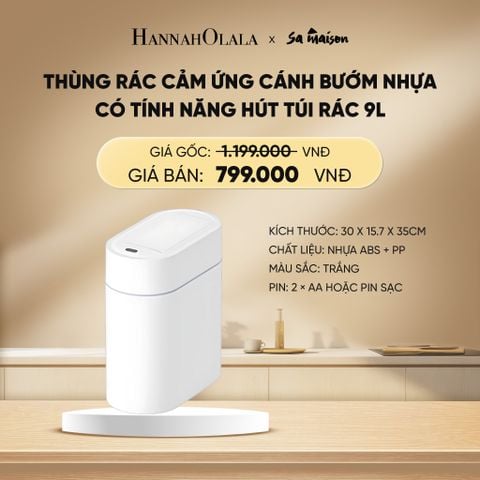  DEAL 20: THÙNG RÁC CẢM ỨNG CÁNH BƯỚM NHỰA 9L CÓ TÍNH NĂNG HÚT TÚI RÁC 