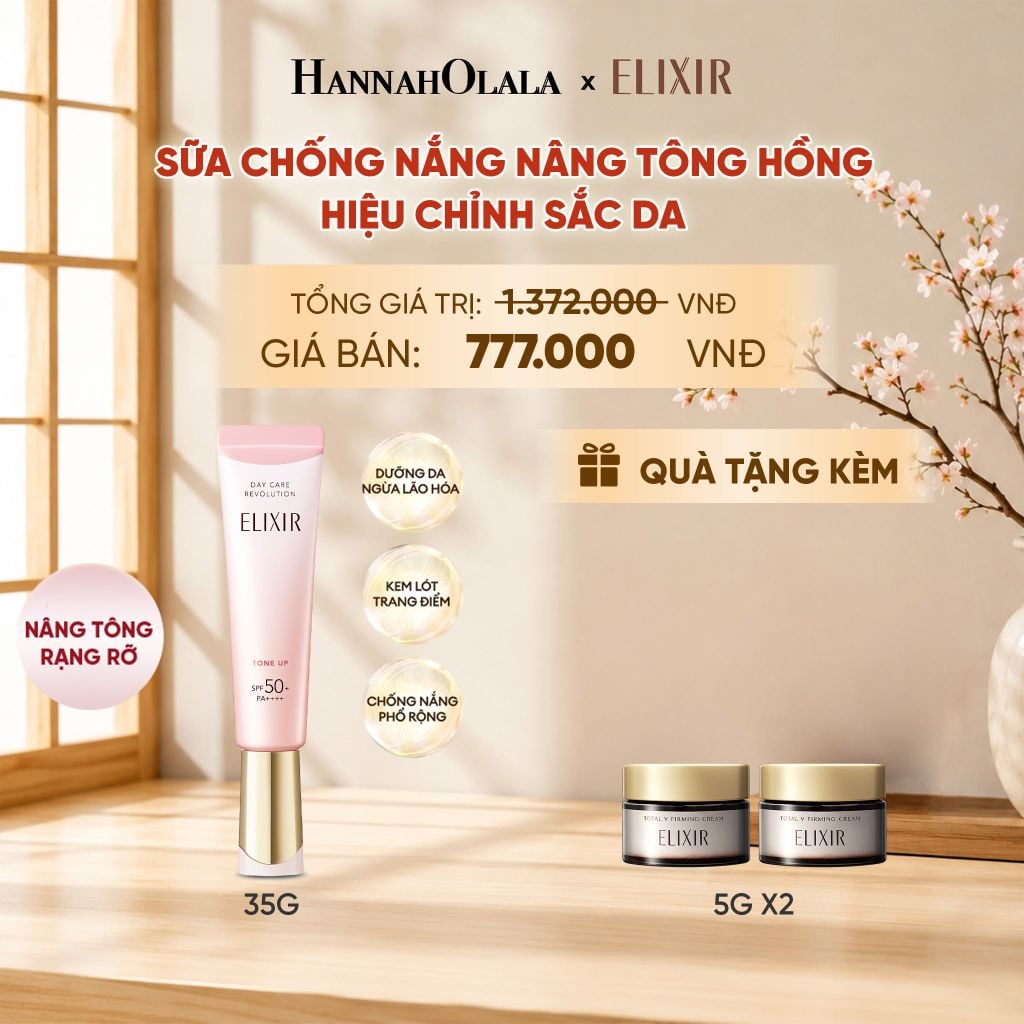  [SẮC HỒNG BABY] KEM CHỐNG NẮNG DẠNG SỮA NÂNG TÔNG CHO DA XỈN MÀU ELIXIR DAY CARE REVOLUTION TONE UP PINK+35G - DEAL 20 - B7 
