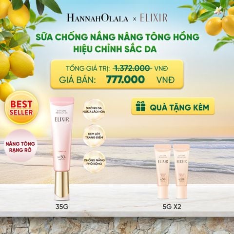  [SẮC HỒNG BABY] KEM CHỐNG NẮNG DẠNG SỮA NÂNG TÔNG CHO DA XỈN MÀU ELIXIR DAY CARE REVOLUTION TONE UP PINK+35G - DEAL 20 