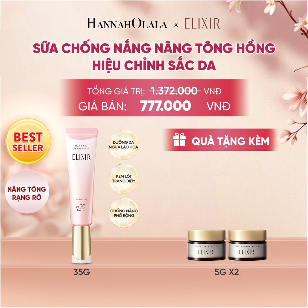  [SẮC HỒNG BABY] KEM CHỐNG NẮNG DẠNG SỮA NÂNG TÔNG CHO DA XỈN MÀU ELIXIR DAY CARE REVOLUTION TONE UP PINK+35G - DEAL 20 - A1709 