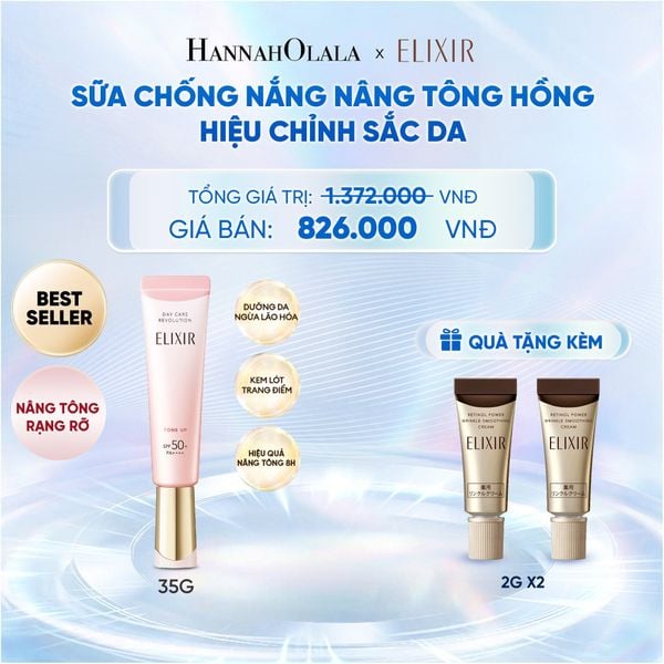  [SẮC HỒNG BABY] KEM CHỐNG NẮNG DẠNG SỮA NÂNG TÔNG CHO DA XỈN MÀU ELIXIR DAY CARE REVOLUTION TONE UP PINK+35G - DEAL 20 