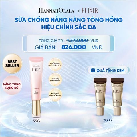  [SẮC HỒNG BABY] KEM CHỐNG NẮNG DẠNG SỮA NÂNG TÔNG CHO DA XỈN MÀU ELIXIR DAY CARE REVOLUTION TONE UP PINK+35G - DEAL 20 