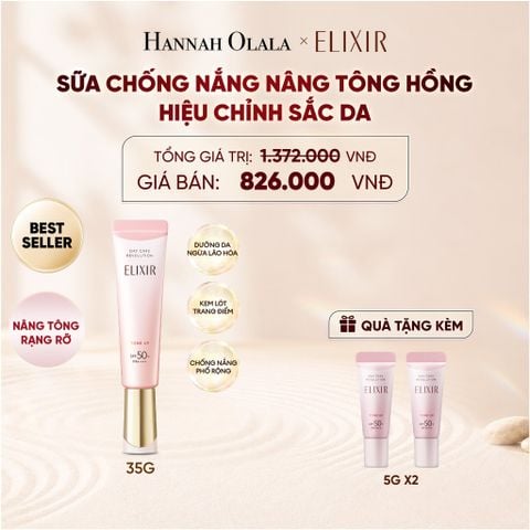  [ SẮC HỒNG BABY ] KEM CHỐNG NẮNG DẠNG SỮA NÂNG TÔNG CHO DA XỈN MÀU ELIXIR DAY CARE REVOLUTION TONE UP PINK+35G - DEAL 20 