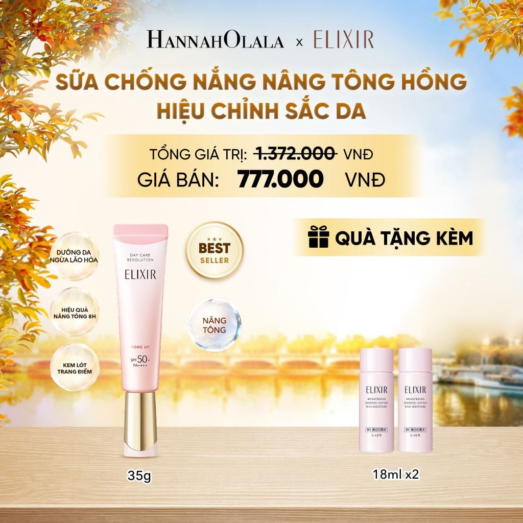  [SẮC HỒNG BABY] KEM CHỐNG NẮNG DẠNG SỮA NÂNG TÔNG CHO DA XỈN MÀU ELIXIR DAY CARE REVOLUTION TONE UP PINK+35G - DEAL20 - E142 