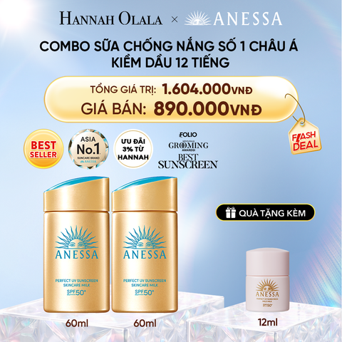  DEAL 20: COMBO KEM CHỐNG NẮNG DẠNG SỮA DƯỠNG DA KIỀM DẦU BẢO VỆ HOÀN HẢO ANESSA GOLD MILK SPF50+ PA++++ 60MLX2 