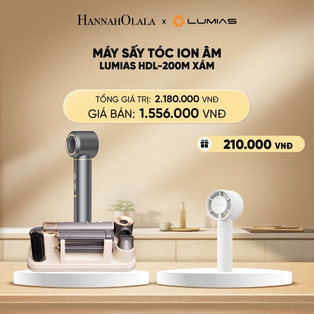  DEAL 20: MÁY SẤY TÓC ION ÂM LUMIAS HDL-200M XÁM (5 PHỤ KIỆN ĐẦU SẤY) 