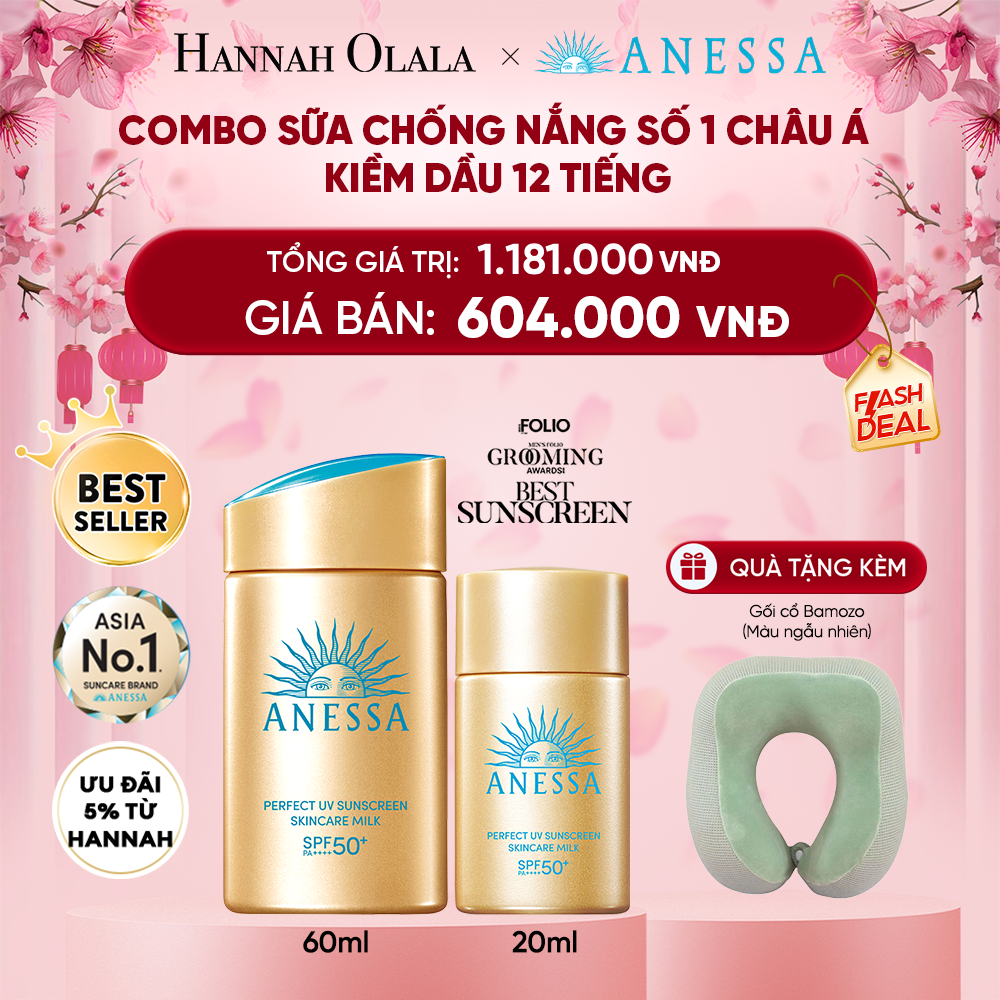  DEAL 20: [ĐỘC QUYỀN] COMBO SỮA CHỐNG NẮNG DƯỠNG DA KIỀM DẦU BẢO VỆ HOÀN HẢO ANESSA GOLD MILK SPF50+ PA++++ 60ML + 20ML 