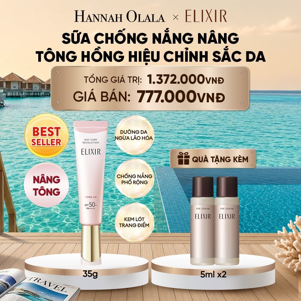  [SẮC HỒNG BABY] KEM CHỐNG NẮNG DẠNG SỮA NÂNG TÔNG CHO DA XỈN MÀU ELIXIR DAY CARE REVOLUTION TONE UP PINK+35G - DEAL 20_ D1581 