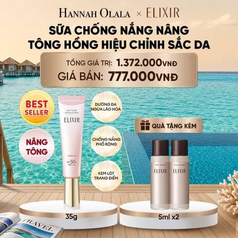  [SẮC HỒNG BABY] KEM CHỐNG NẮNG DẠNG SỮA NÂNG TÔNG CHO DA XỈN MÀU ELIXIR DAY CARE REVOLUTION TONE UP PINK+35G - DEAL 20_ D1581 