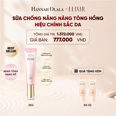  [ SẮC HỒNG BABY ] KEM CHỐNG NẮNG DẠNG SỮA NÂNG TÔNG CHO DA XỈN MÀU ELIXIR DAY CARE REVOLUTION TONE UP PINK+35G - DEAL 20 