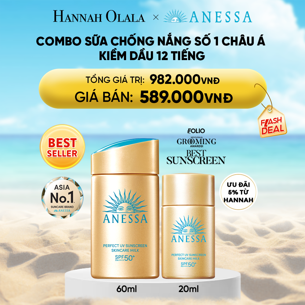  DEAL 20: COMBO SỮA CHỐNG NẮNG DƯỠNG DA KIỀM DẦU BẢO VỆ HOÀN HẢO ANESSA GOLD MILK SPF50+ PA++++ 60ML + 20ML 