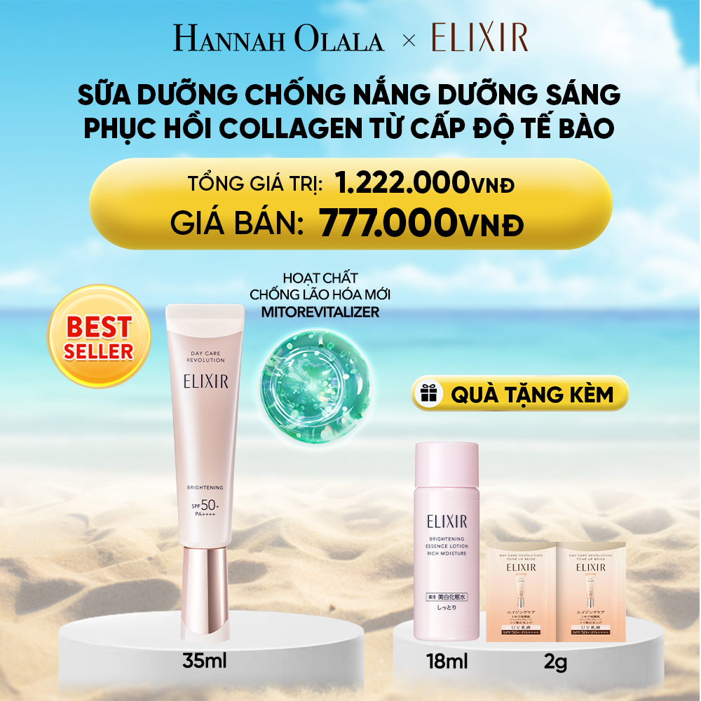 DEAL 20: [THẾ HỆ MỚI] KEM CHỐNG NẮNG DẠNG SỮA DƯỠNG SÁNG PHỤC HỒI COLLAGEN TỪ CẤP ĐỘ TẾ BÀO ELIXIR DAY CARE REVOLUTION SPF50+ 35ML 